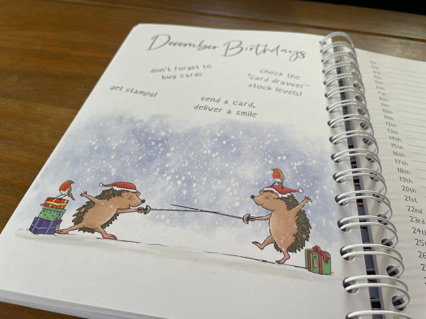 A5 wire bound week to view 2024 diary, featuring lots of characterful illustrations