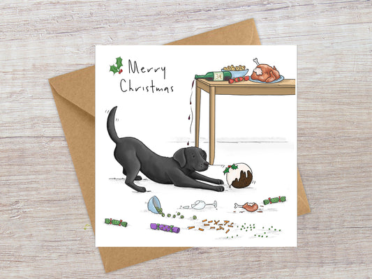 Naughty Black Labrador Christmas card
