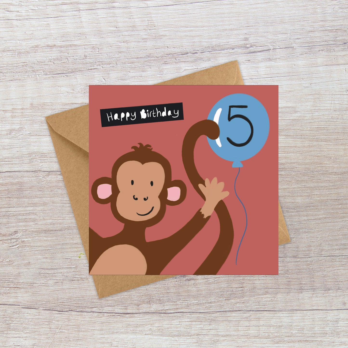 Age 5 Monkey Birthday Card