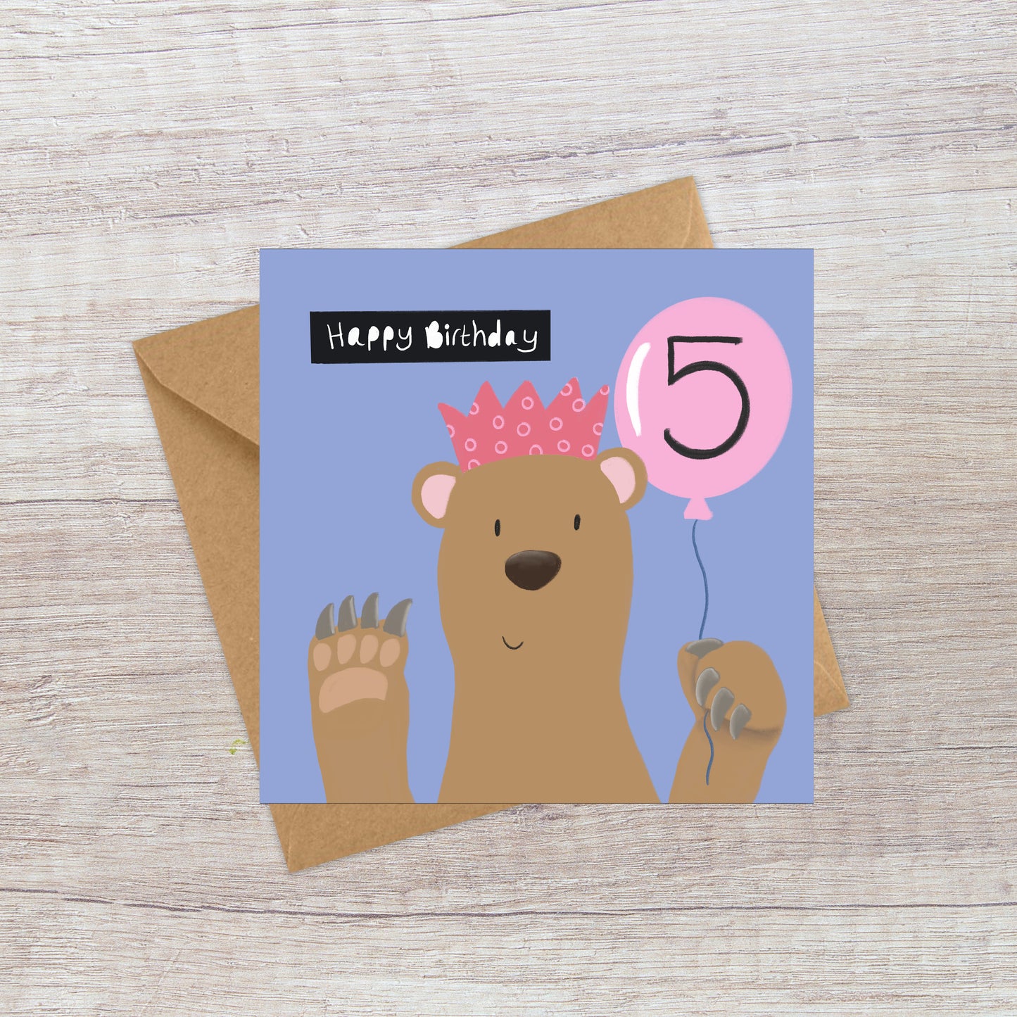 Age 5 Bear Birthday Card