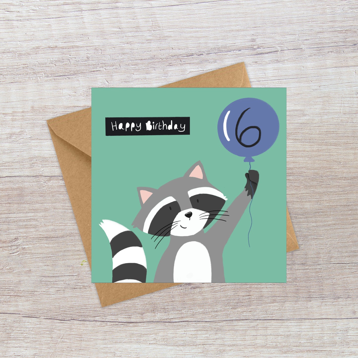 Age 6 Racoon Birthday Card