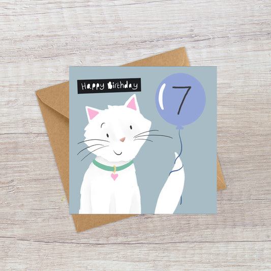 Age 7 Cat Birthday Card