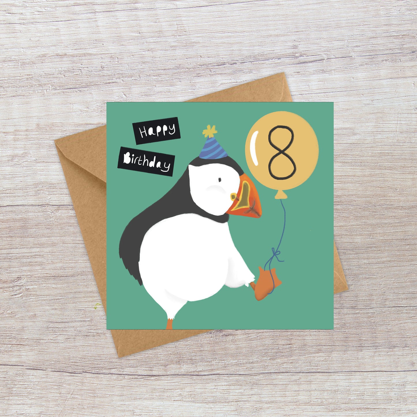 Age 8 Puffin Birthday Card