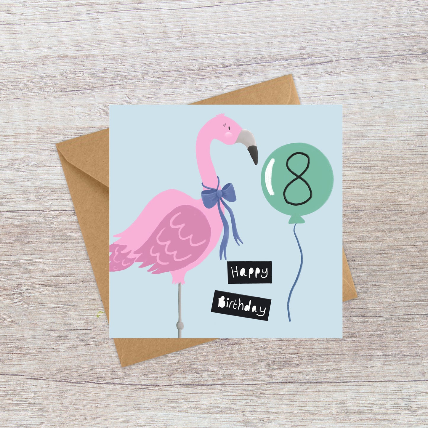 Age 8 Flamingo Birthday Card