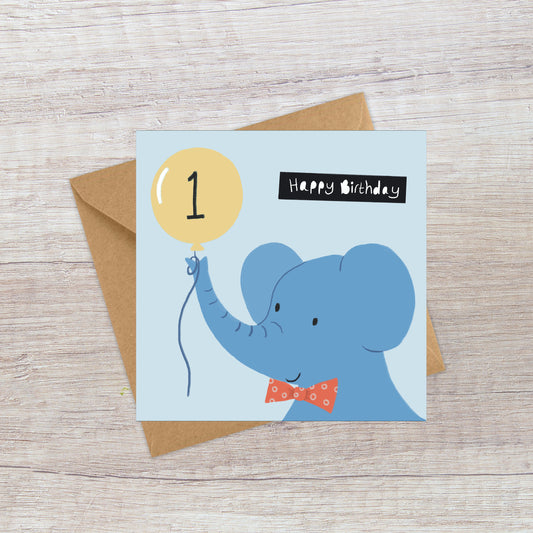 Age 1 Elephant Birthday Card