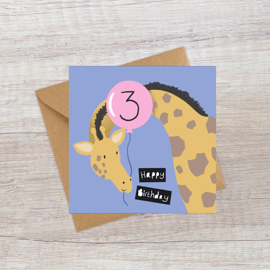 Age 3 Giraffe Birthday Card