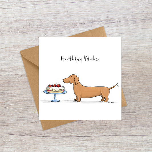 Sausage Dog  and Cake Birthday Card