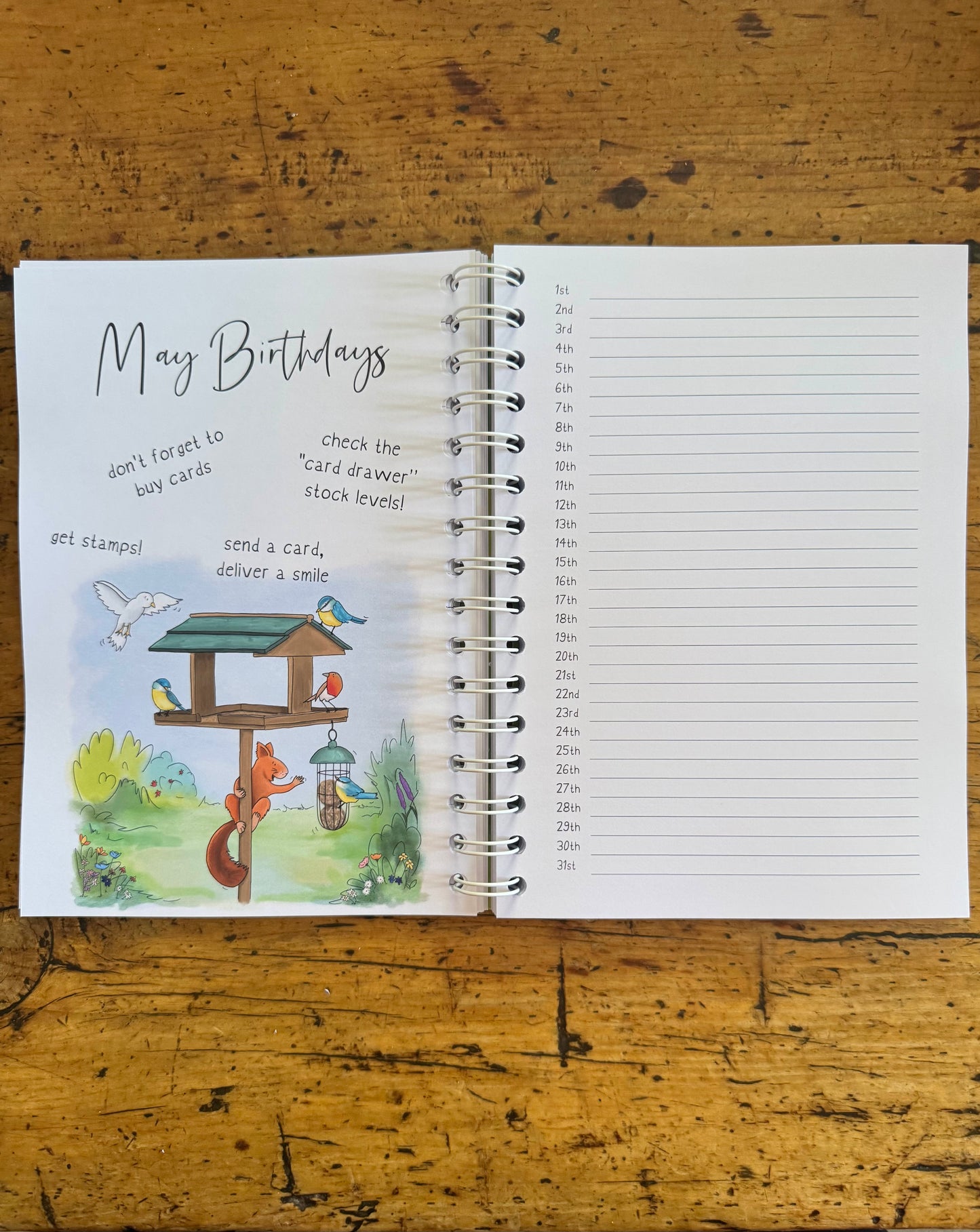 A6 wire bound week to view 2026 diary, featuring lots of characterful illustrations