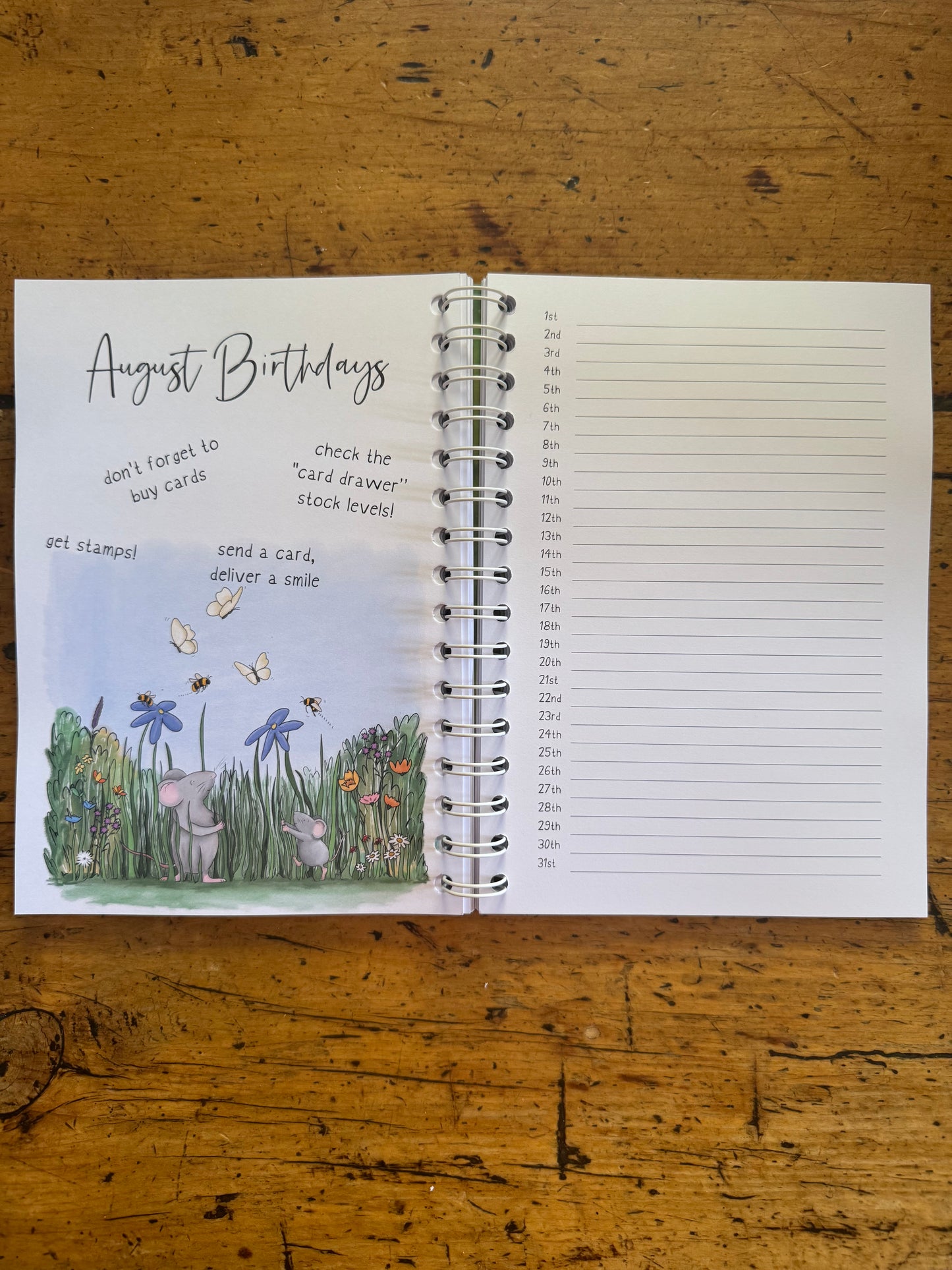 A6 wire bound week to view 2026 diary, featuring lots of characterful illustrations