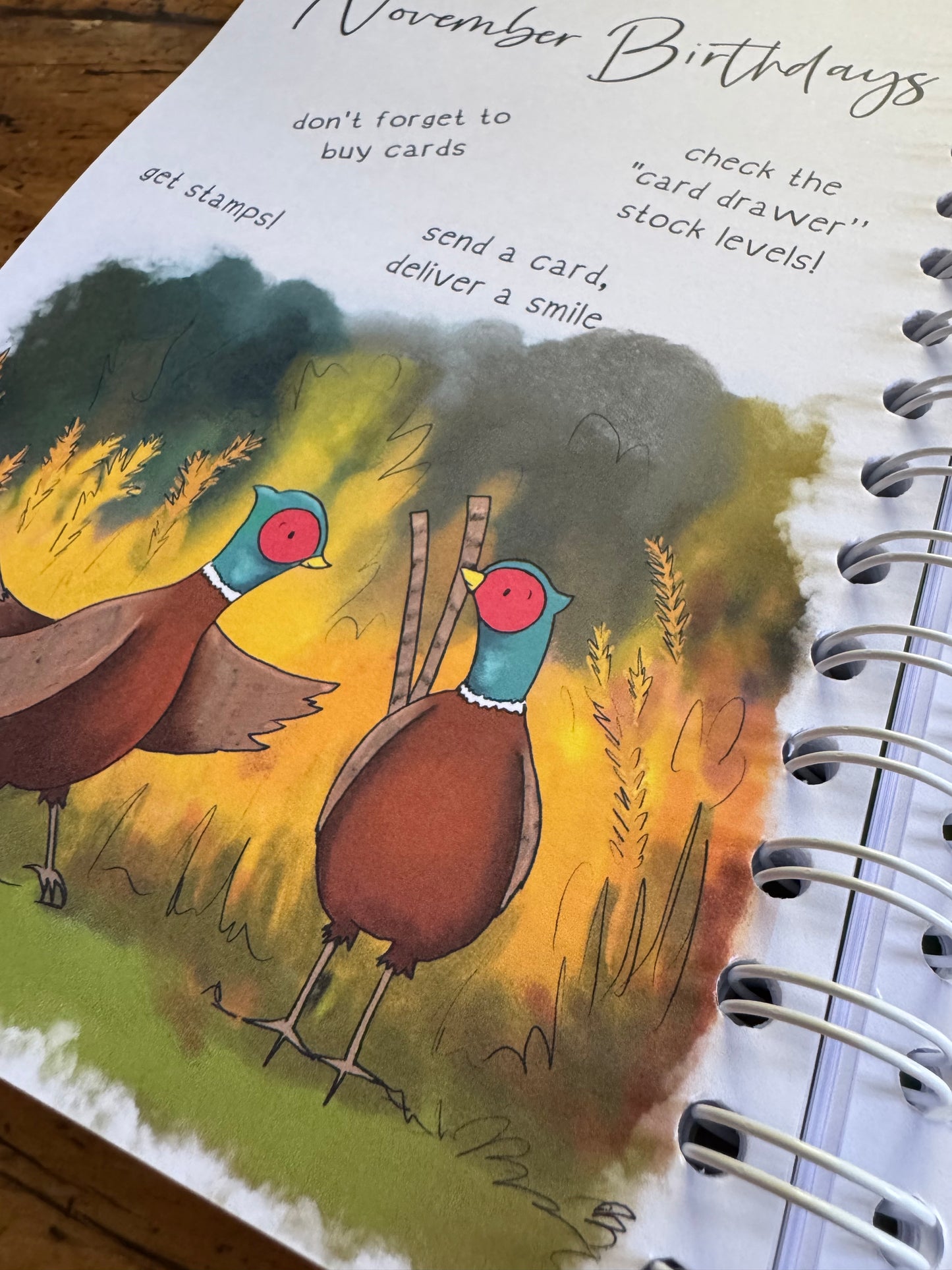 A6 wire bound week to view 2026 diary, featuring lots of characterful illustrations