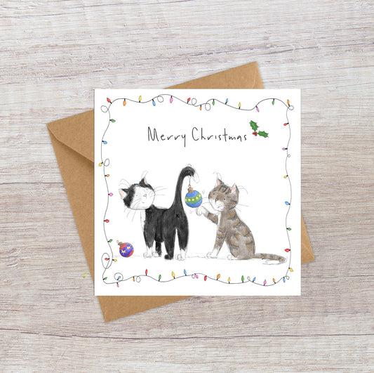 Cats and Baulbles Christmas card