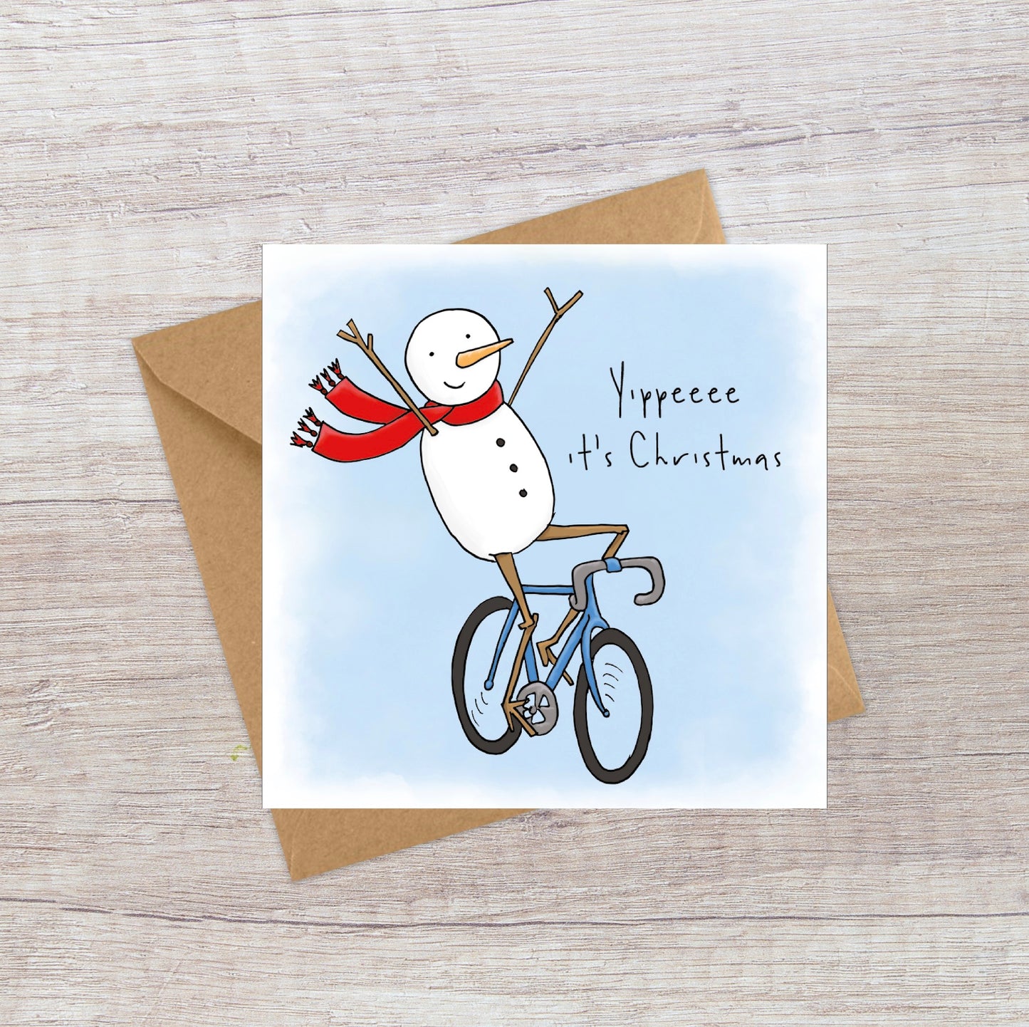Cycling Snowman Christmas card