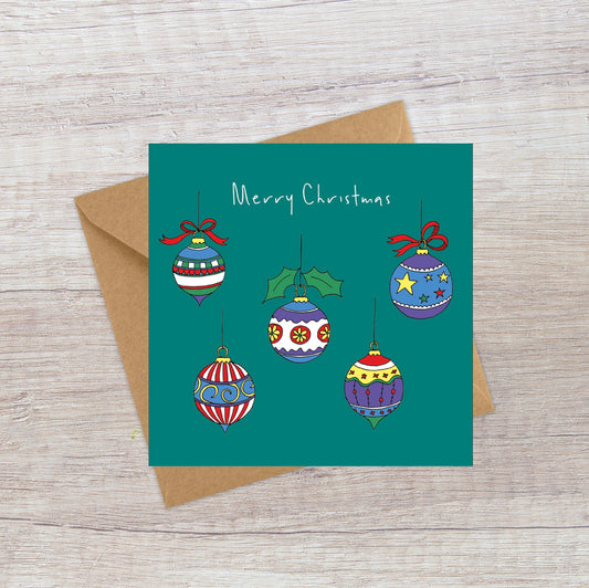 Bright Baubles Christmas card
