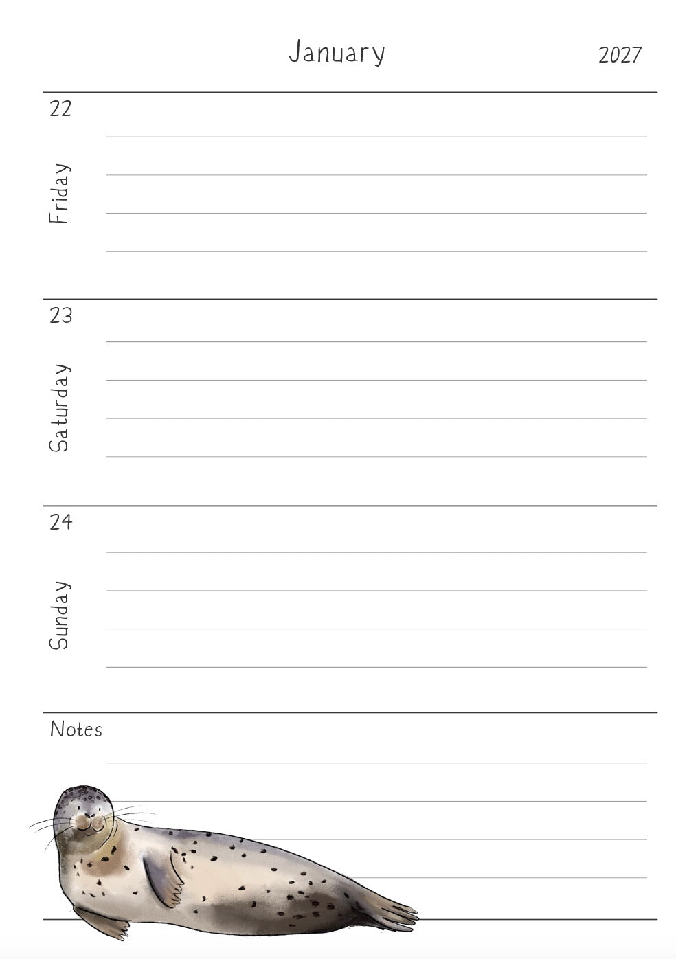 PRE ORDER - A5 wire bound week to view 2027 diary, featuring lots of characterful illustrations inspired from visits to the Isle of Bute
