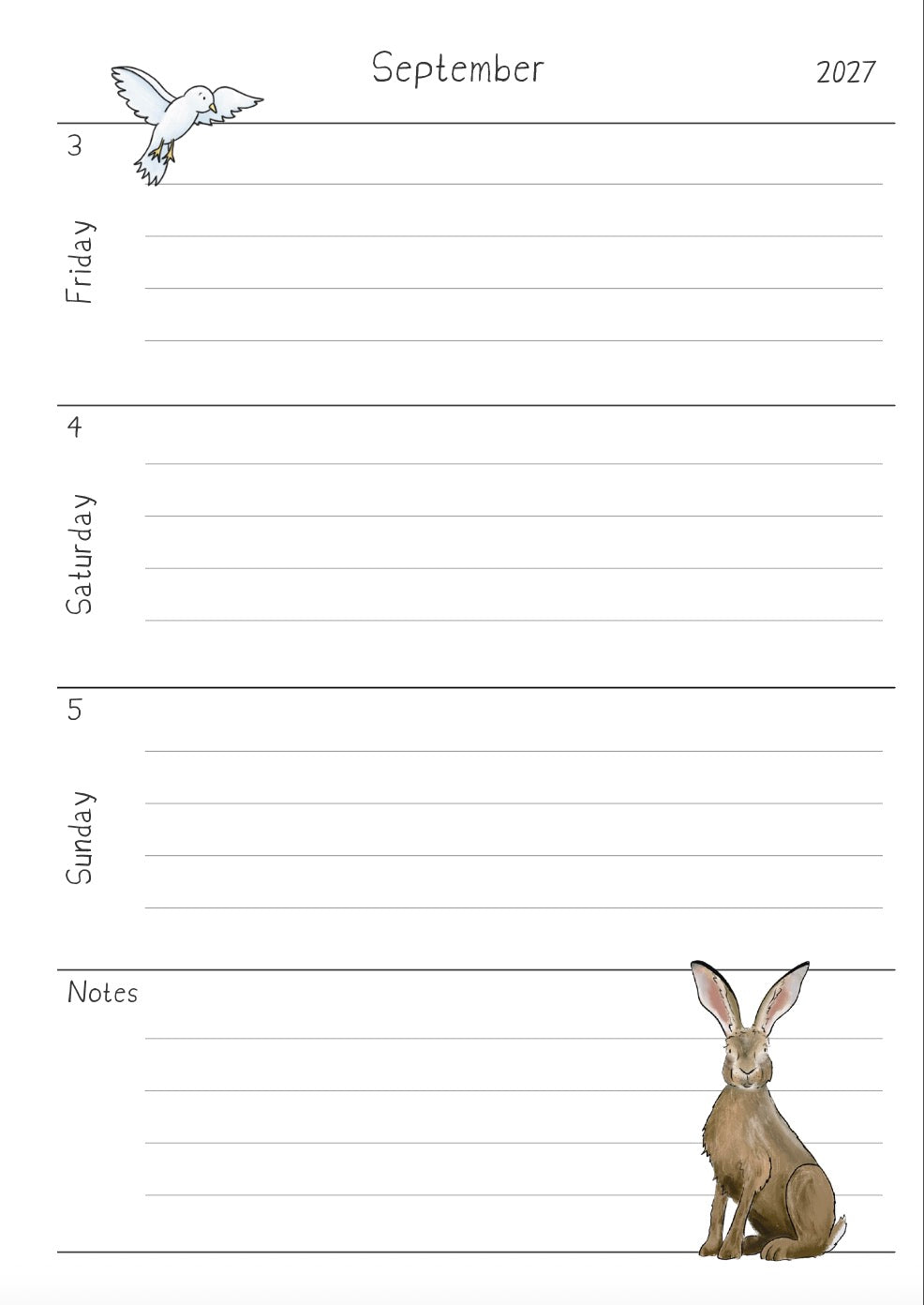 PRE ORDER - A5 wire bound week to view 2027 diary, featuring lots of characterful illustrations inspired from visits to the Isle of Bute