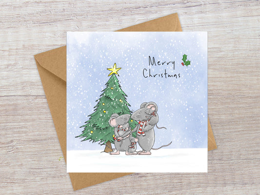 Sweet little Mouse family Christmas card