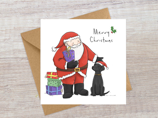 Father Christmas and Black Labrador card