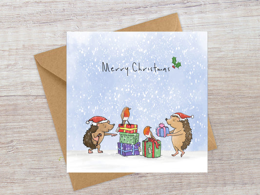 Little Hedgehogs and Christmas Robins Christmas card