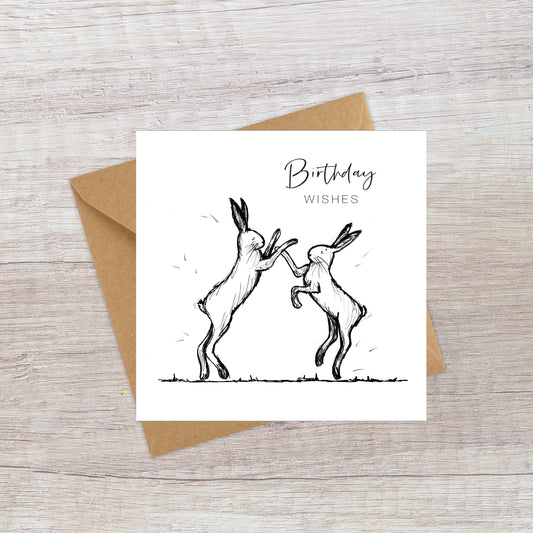 Boxing Hares Birthday Card