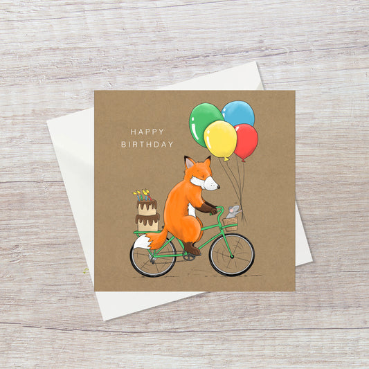 Fox on a bike Birthday Card