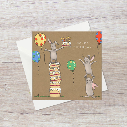 Cake and Bunnies Birthday Card