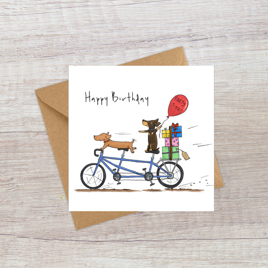 Sausage Dogs on a Bike Birthday Card